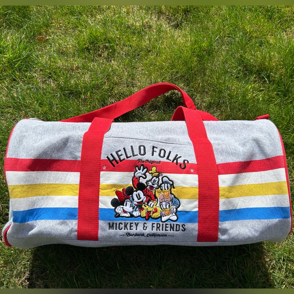 Mickey And Friends Grey And Red Duffel Bag